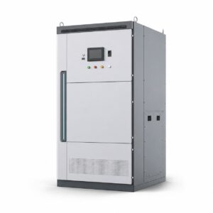 Modern medium voltage metal-clad switchgear cabinet with digital control panel on a clean white background
