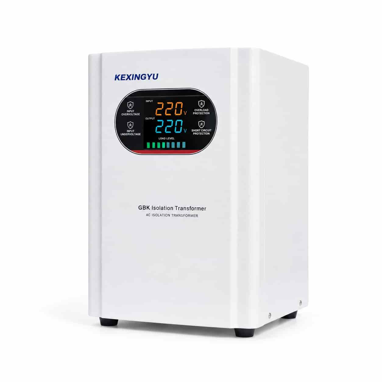 GBK isolation transformer with LCD display showing input and output voltage