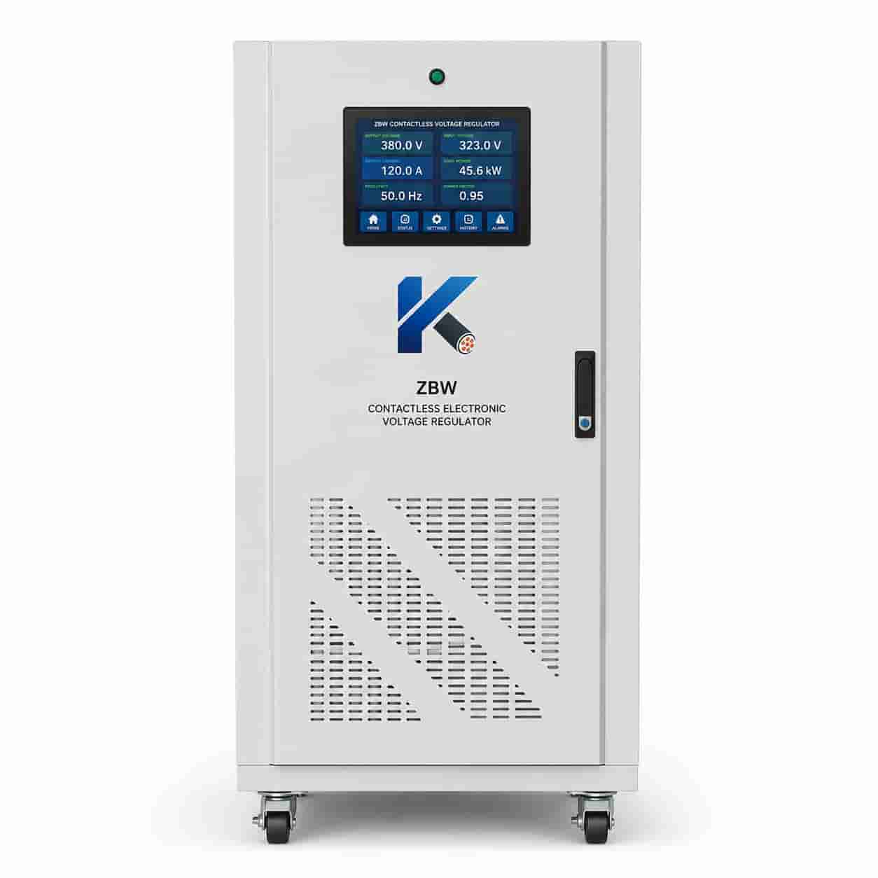 ZBW contactless electronic voltage regulator front view with touch display