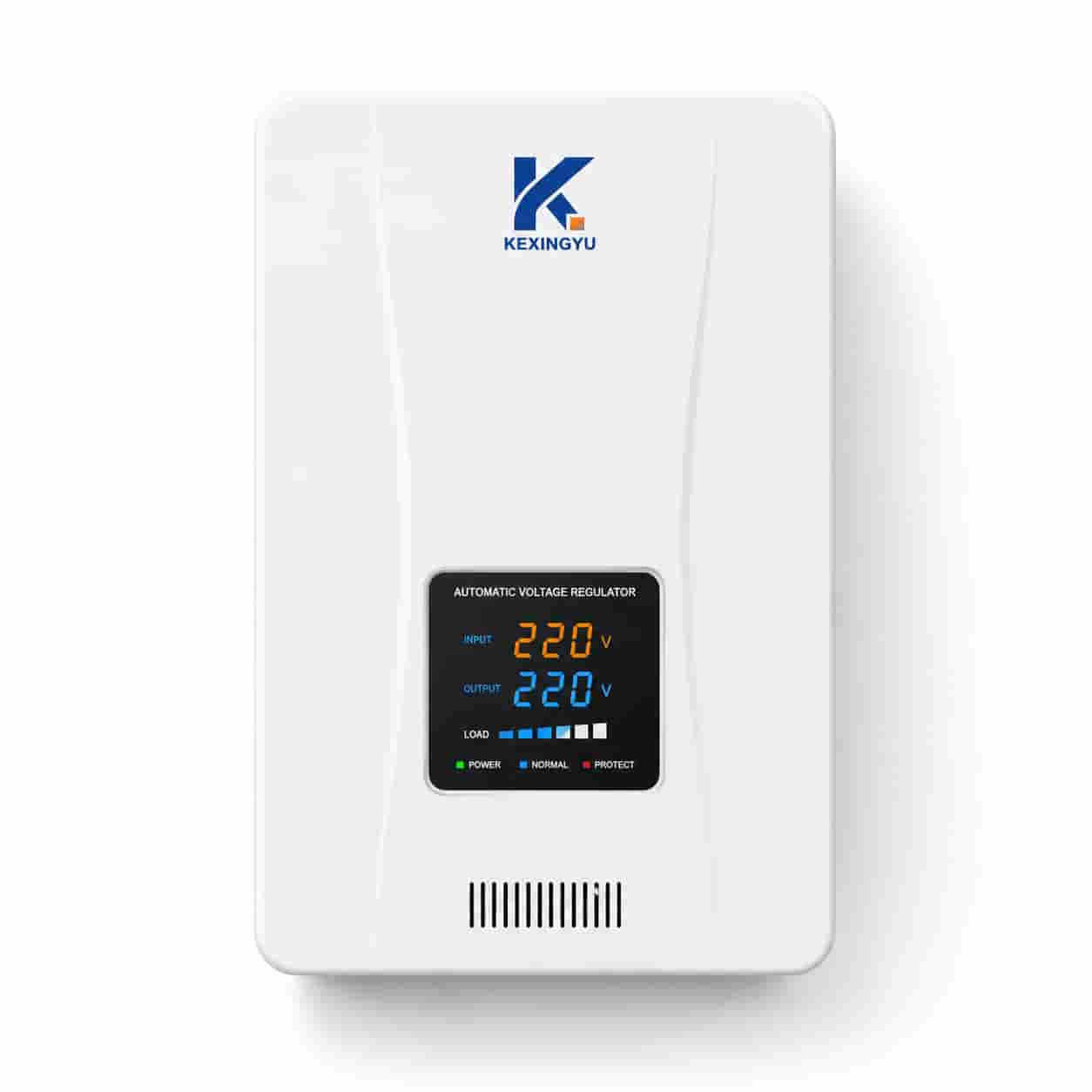 SVC wall-mounted automatic voltage regulator front view with LCD display