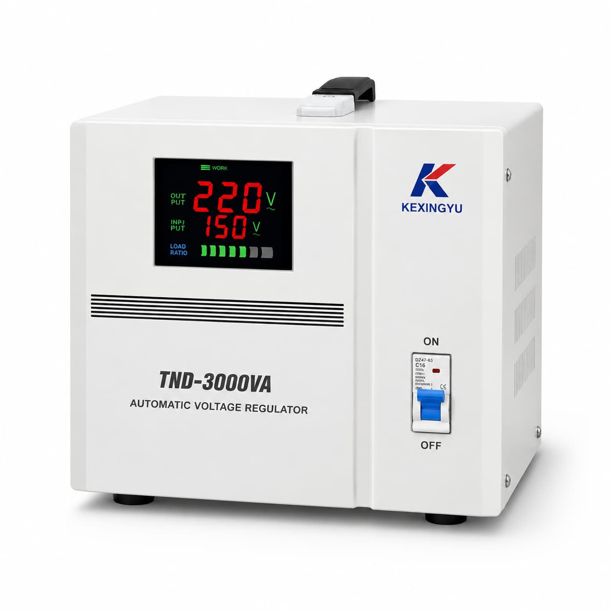 TND single-phase automatic voltage regulator front view with digital display