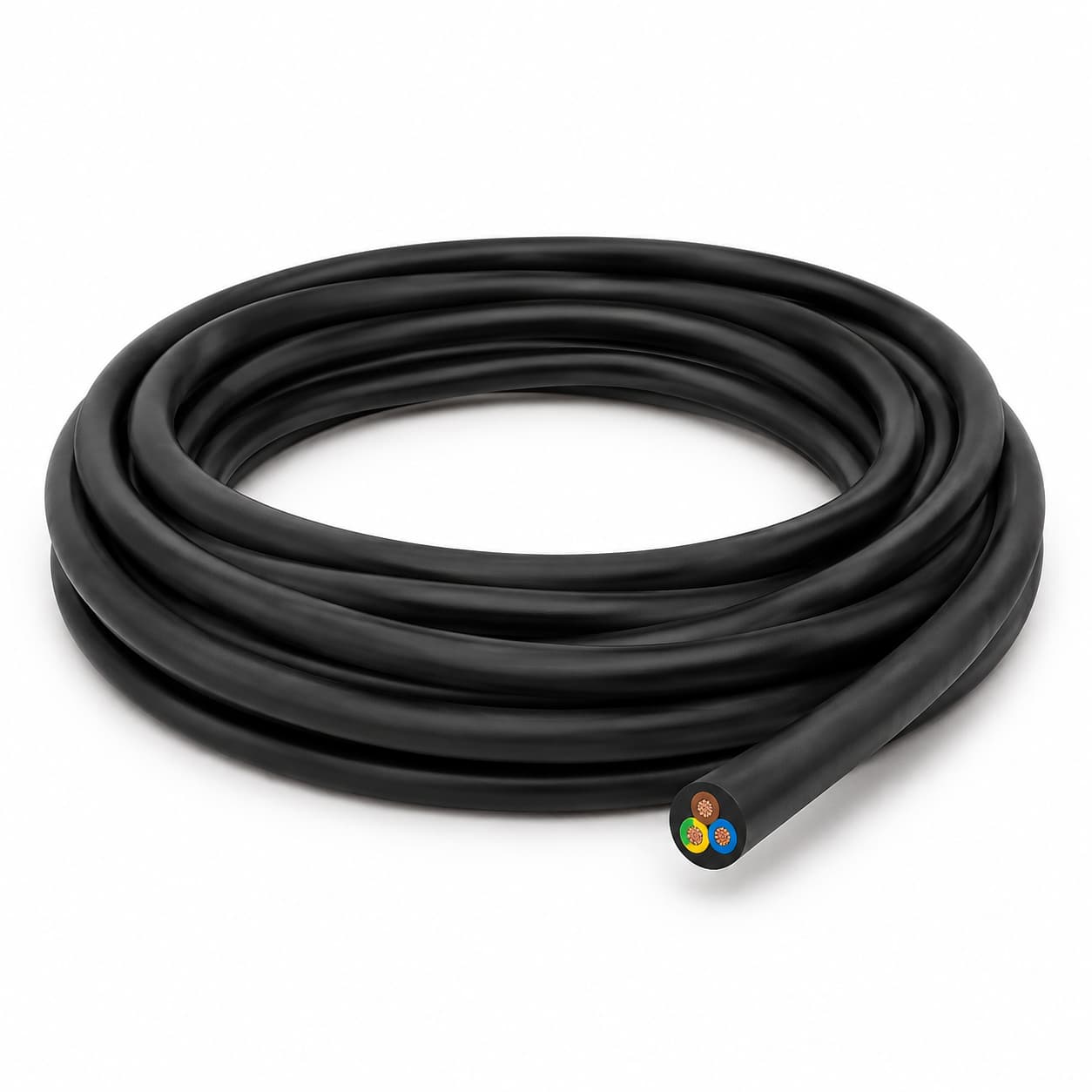 H05GG-F high-temperature silicone rubber cable, black jacket, coiled on white background