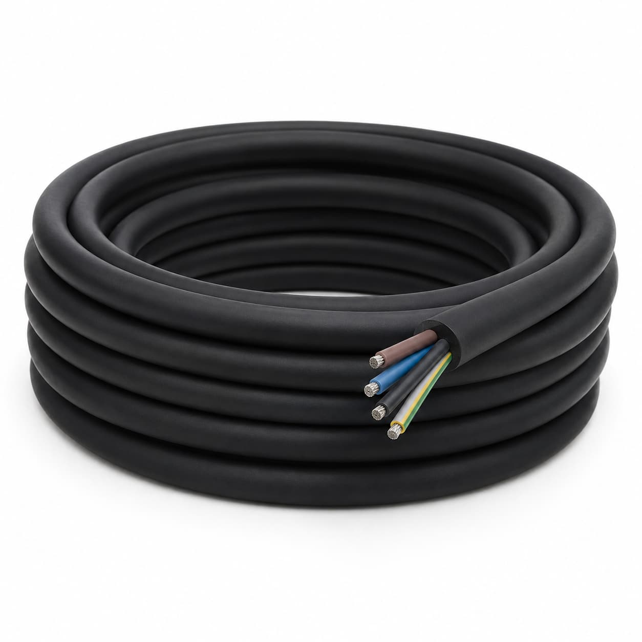 SIHF silicone rubber high-temperature control cable, black jacket, coiled on white background