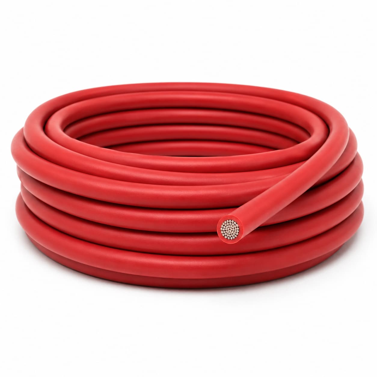 H05SS-F high-strength silicone rubber cable, red jacket, coiled on white background