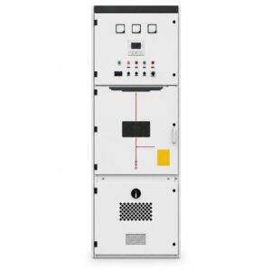 Front view of a single KYN28 metal-clad switchgear panel with control and indicator compartment