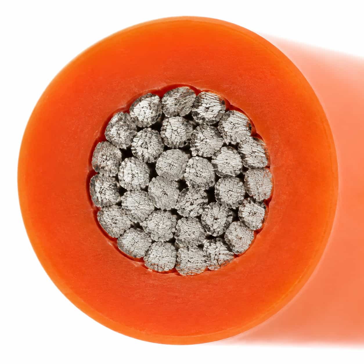 Cross-section of AF250X PFA insulated single-core wire showing stranded conductor