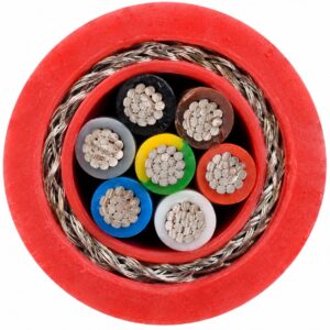 Cross-section of SiHF-C-Si cable showing silicone insulated cores and tinned copper braid shield