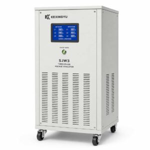 SJW3 voltage regulator light-colored cabinet on caster wheels