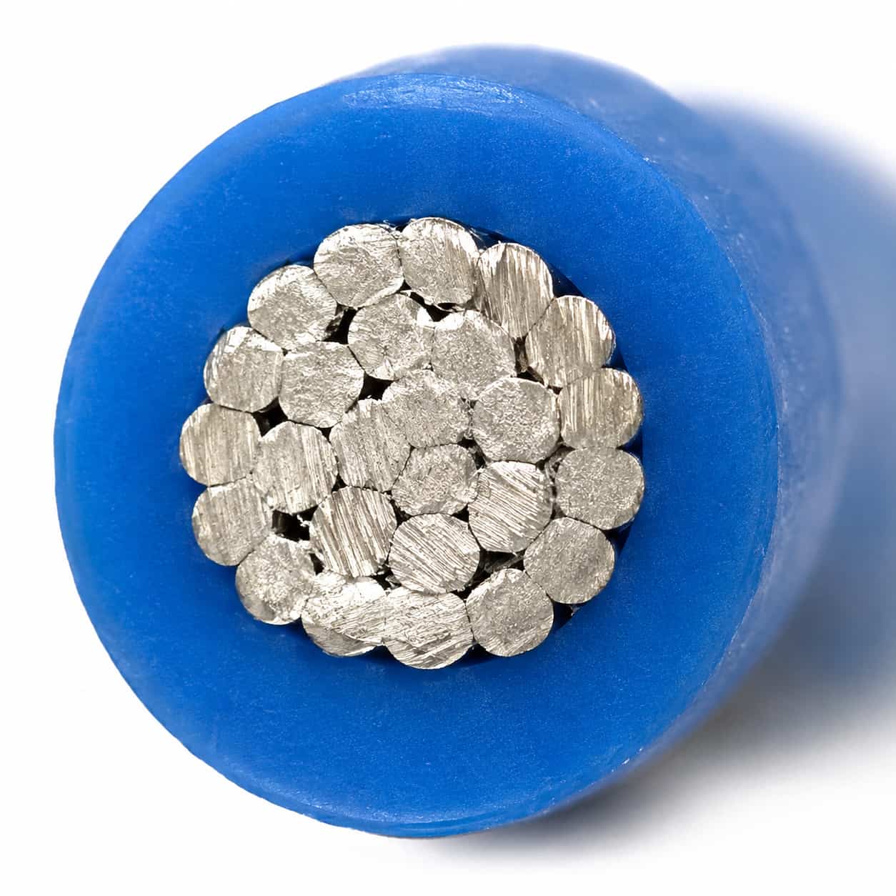 Cross-section of PTFE insulated single-core wire showing stranded conductor