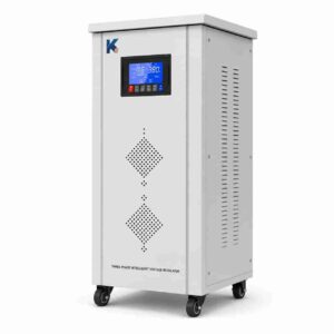 TNS6 voltage regulator cabinet three-quarter view showing display and vents