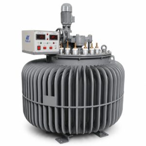 TNSJA oil-immersed regulator three-quarter view showing corrugated tank