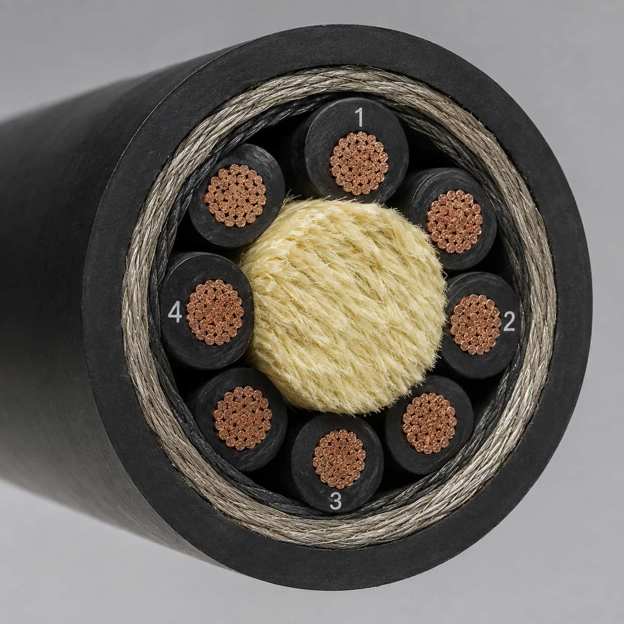 Cross-section of suspended platform cable showing Kevlar reinforcement and EPR insulated cores