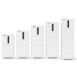 KEXINGYU all-in-one hybrid inverter shown in multiple stacked battery configurations