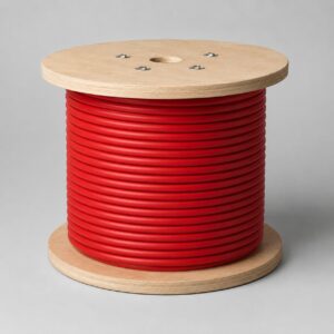 Coiled reel of red SiHF-C-Si shielded silicone rubber cable