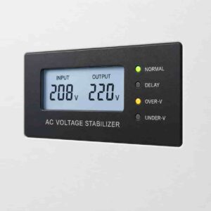 HIS voltage stabilizer LCD display showing input and output voltage