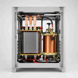 Internal view of WBT unit showing step-down transformer and copper regulation coil