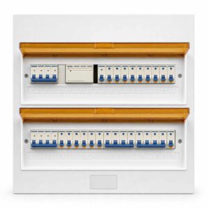 Close-up of transparent hinged cover mechanism on PZ30 distribution board