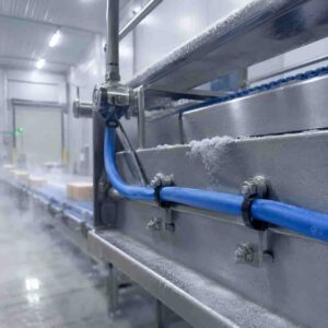 JZ-500 control cable installed on machine tool or conveyor equipment in a cold storage warehouse