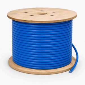 Blue submersible pump cable wound on cable reel