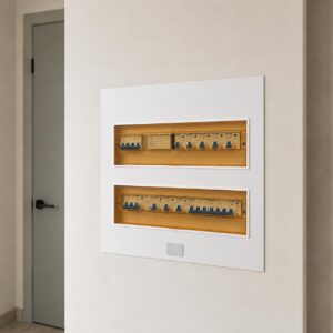 Close-up of a single numbered row of circuit breakers in a PZ30 distribution board