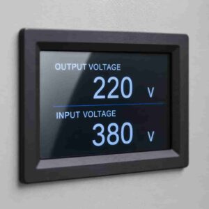 Close-up of WBT unit LCD display showing input and output voltage