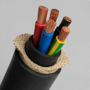 Stripped end of reeling cable showing color-coded EPR insulated cores