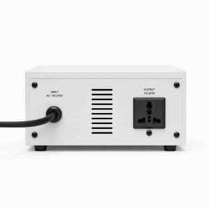 TKR voltage regulator rear view with power cord and output socket