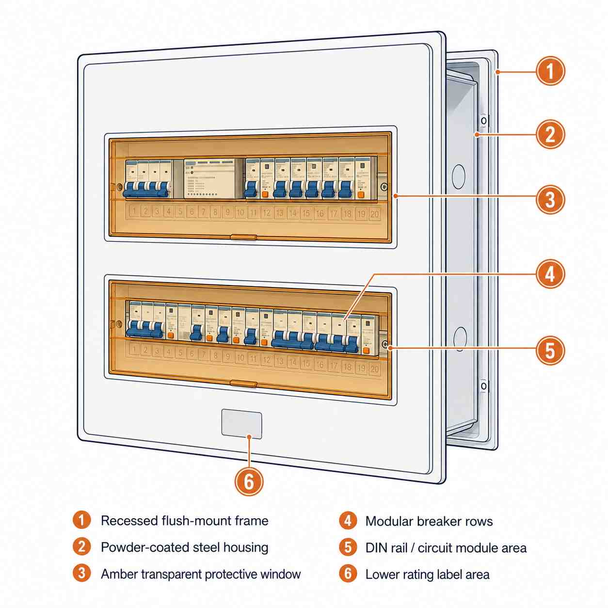 Labeled construction diagram of PZ30 lighting and power distribution board components