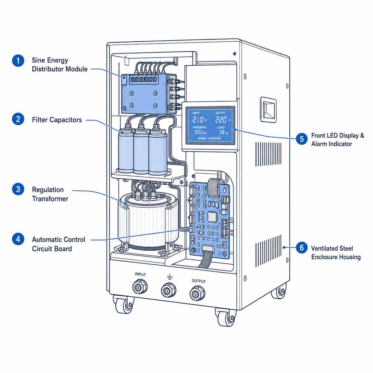 Labeled technical diagram of JJW regulator internal components
