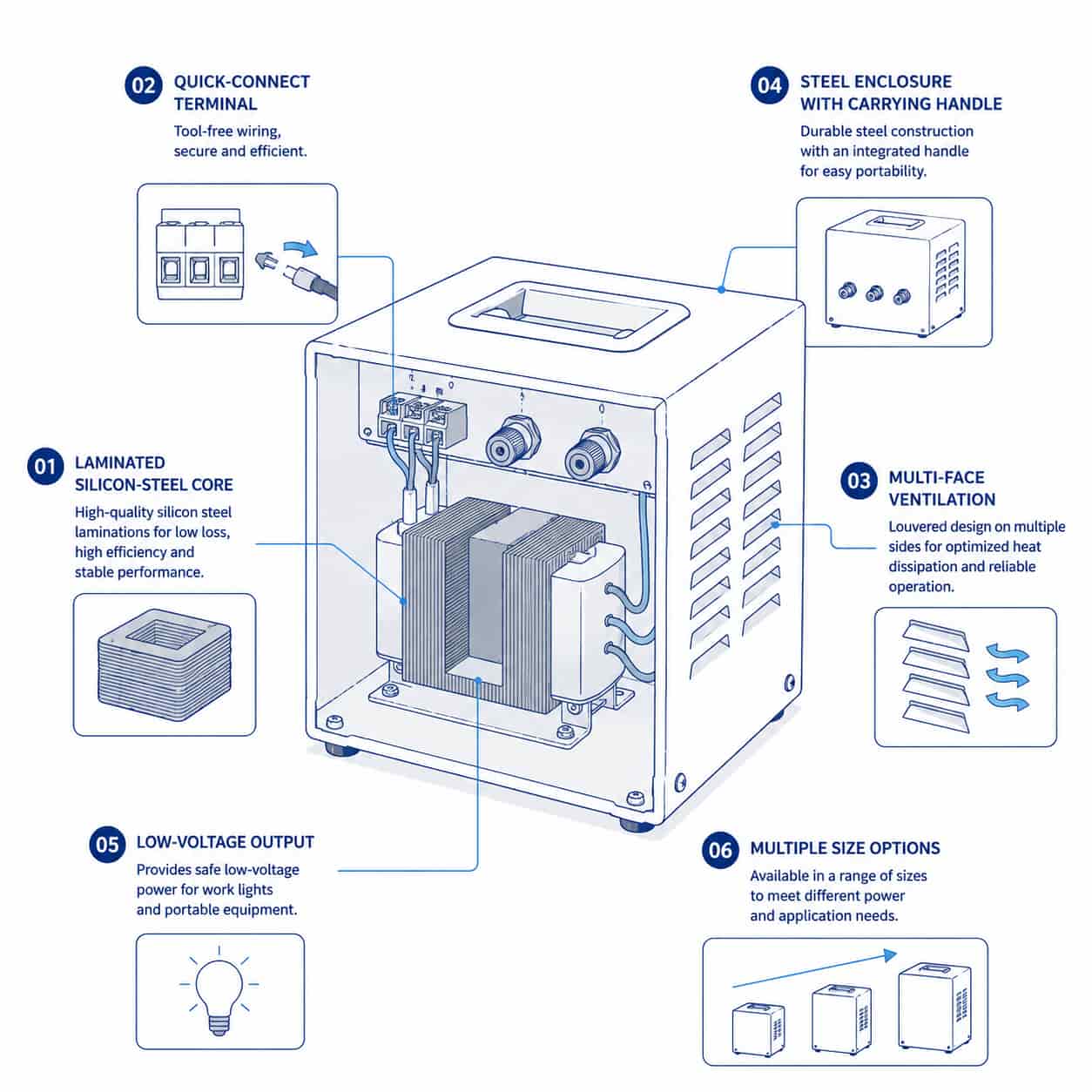 JMB portable work-light transformer internal construction diagram