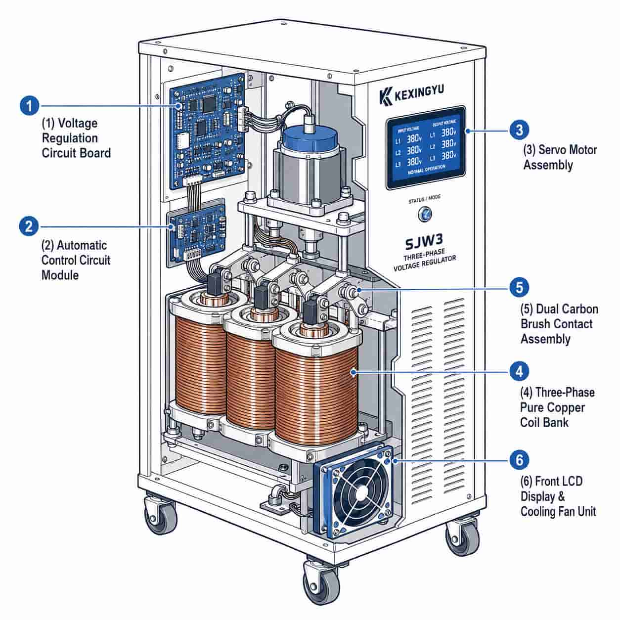 Labeled technical diagram of SJW3 regulator internal components