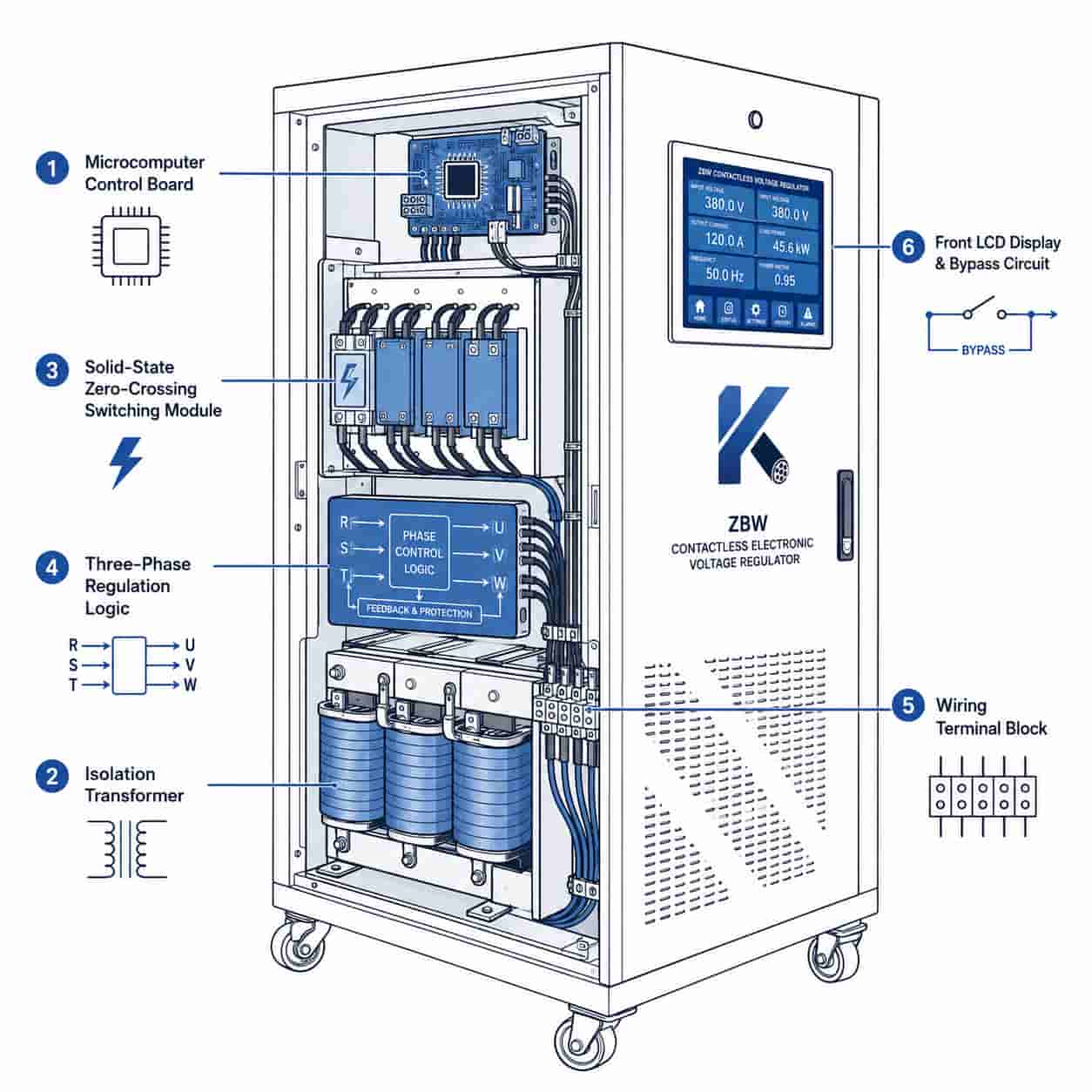 Labeled technical diagram of ZBW regulator internal components