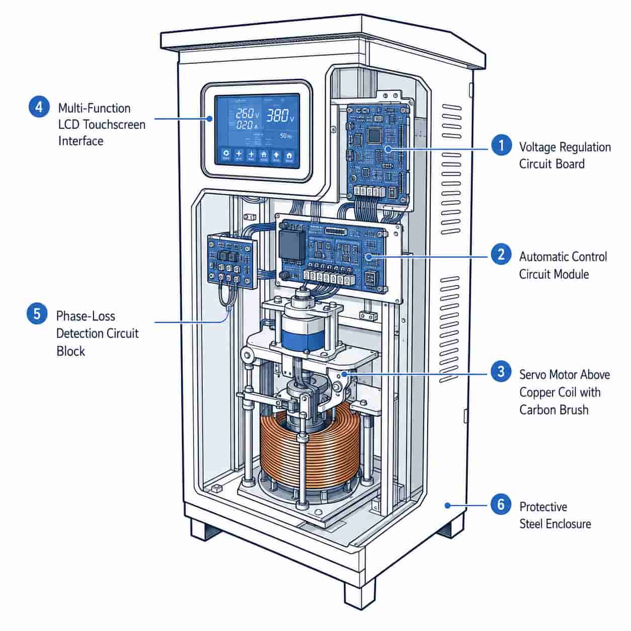 Labeled technical diagram of TNS6 regulator internal components