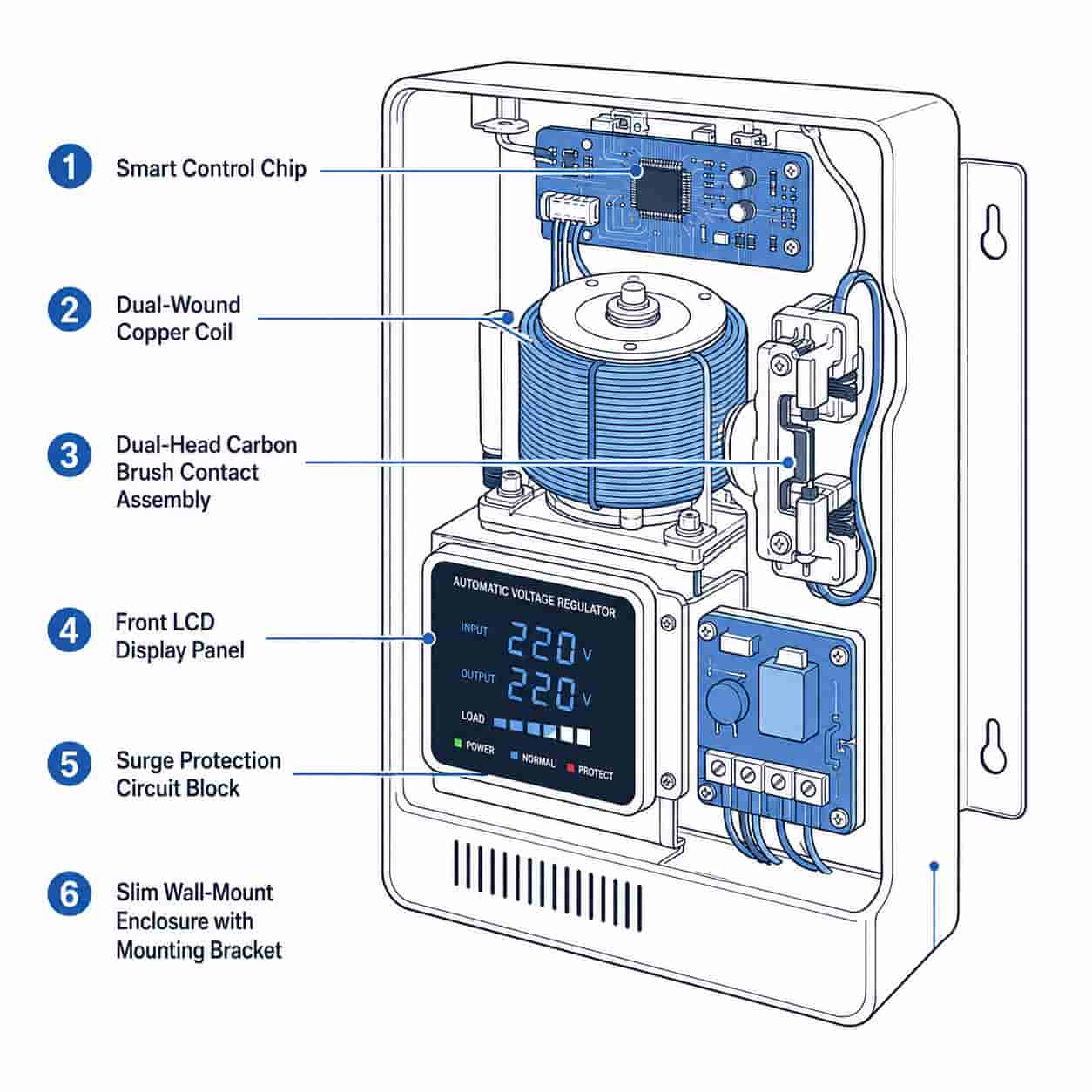 Labeled technical diagram of SVC regulator internal components