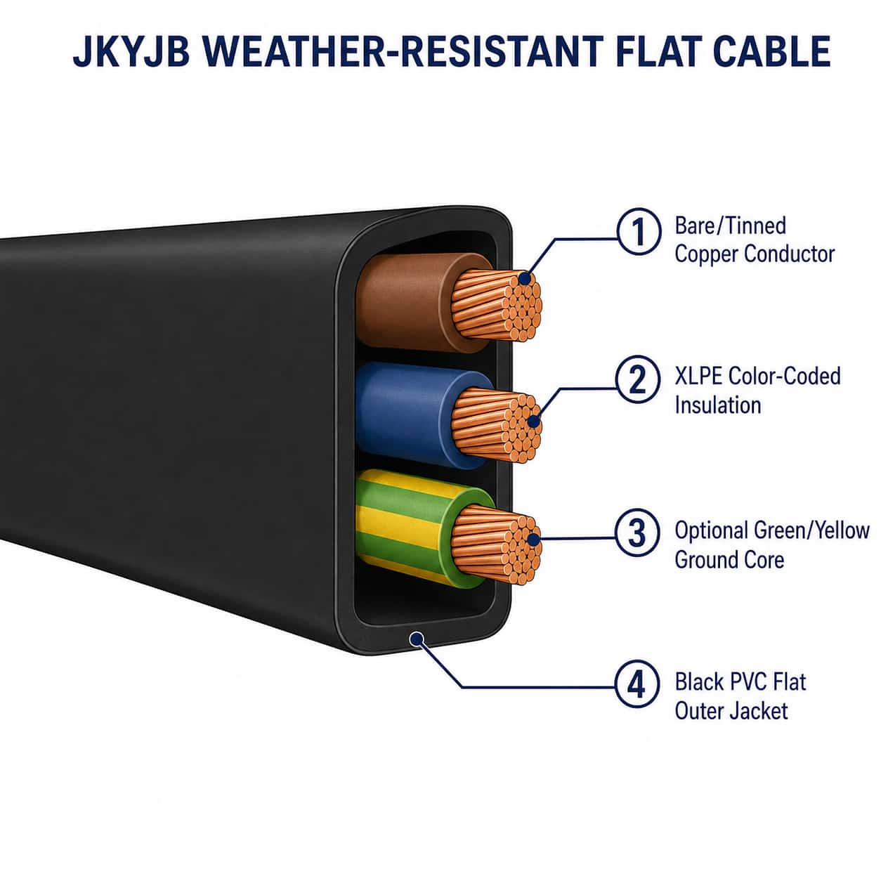 Numbered construction diagram of JKYJB weather-resistant flat cable layers