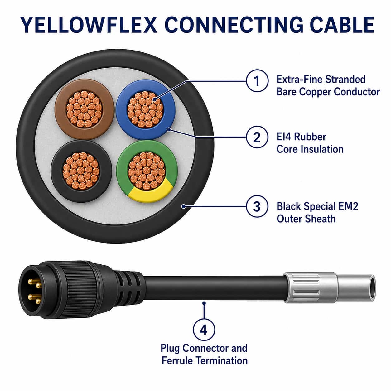 Numbered construction diagram of YELLOWFLEX connecting cable layers