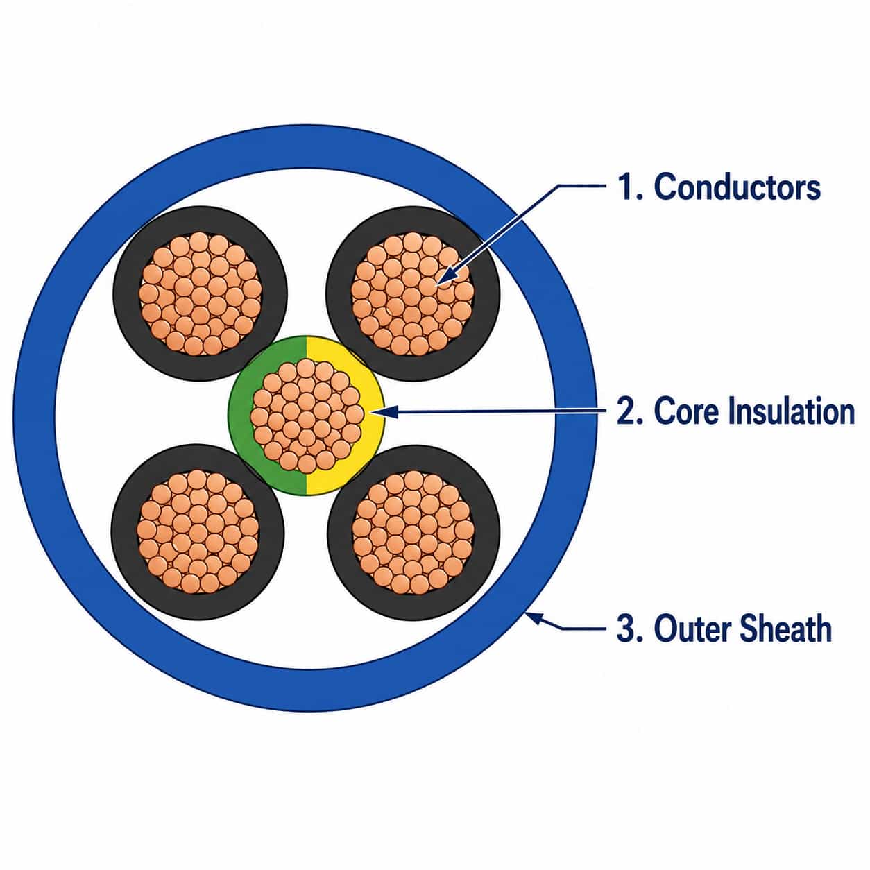 SPCFLAT-RUBBER cable construction diagram showing conductor, insulation, and sheath layers