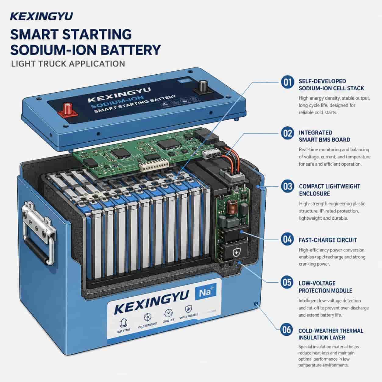 Numbered diagram of KEXINGYU light truck starting battery internal construction
