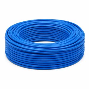 Blue Cat 3 UTP bulk cable coil on white studio background