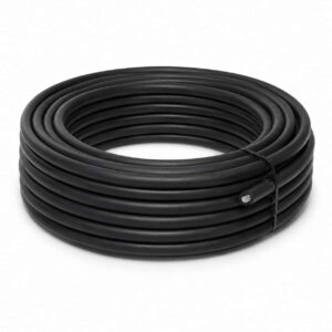 Self-supporting aerial cable bulk coil on clean white studio background