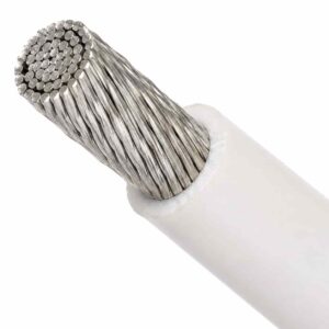 Close-up of solar cable cross-section showing tinned copper conductor and XLPO layers