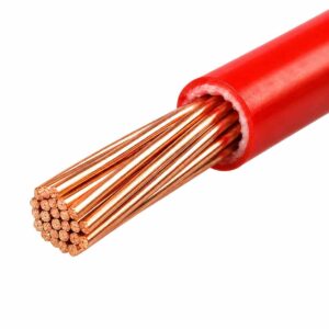 Close-up of bare copper conductor and PVC insulation on alarm cable
