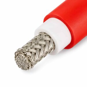 Close-up of tinned copper conductor and XLPO insulation on solar cable