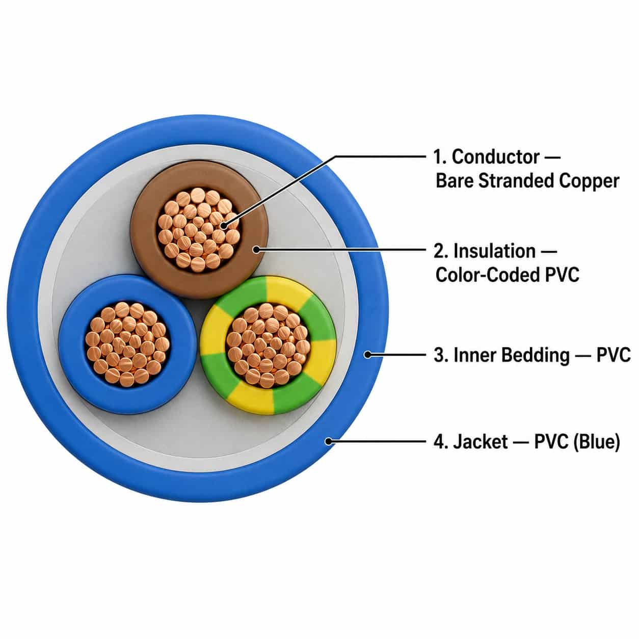 KEXINGYU PVC flexible cord construction diagram numbered layers