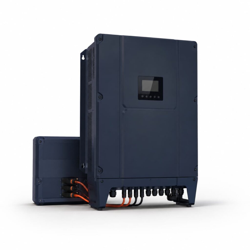 Alt:Modern hybrid inverter designed for unreliable utility grids and commercial backup power