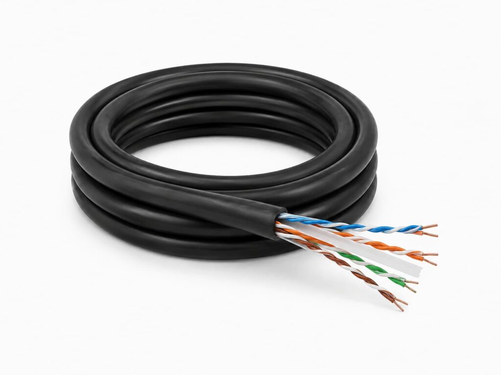 Cat 6A U UTP Ethernet cable with four unshielded twisted pairs and exposed copper conductors for 10 Gigabit networks