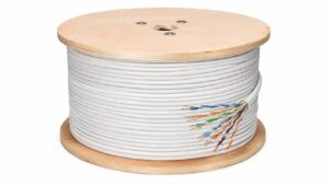 Cat 5 multi-pair LAN cable stripped end showing bare copper conductors insulated pairs and internal construction