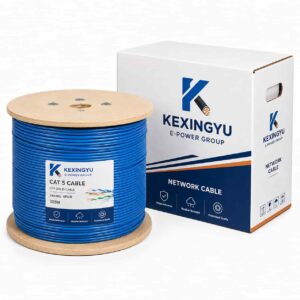 KXY branded multi-pair Cat 5 cable reel and packaging box