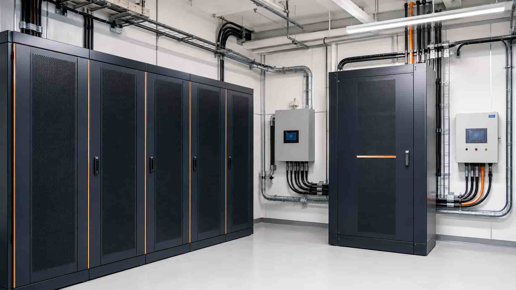 Battery storage racks connected to a power conversion system in a BESS installation