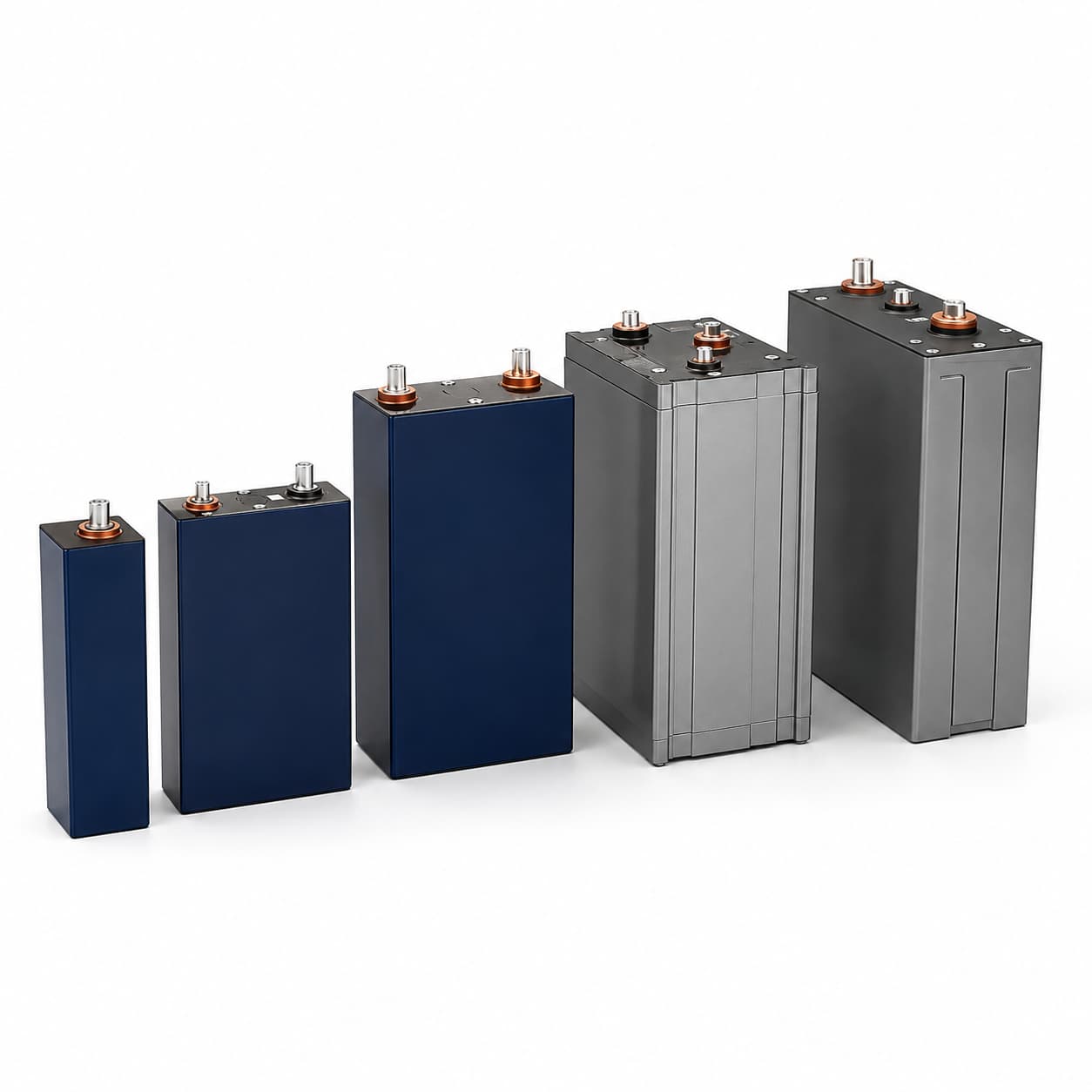 Battery cells representing different chemistries used in commercial energy storage